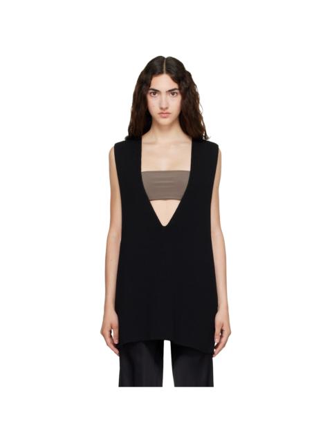 Rick Owens Black Tower Wool Knit V Neck Vest