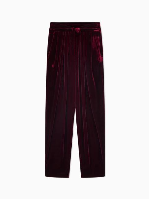 GIORGIO ARMANI PLEATED TROUSERS IN SILK VELVET WITH WAISTBAND KNOT DETAIL