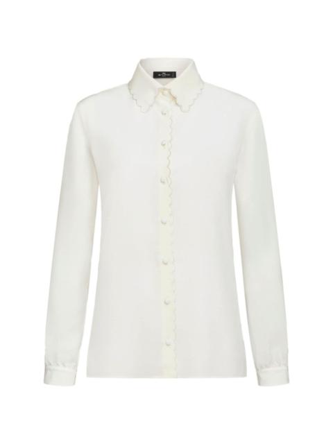 scallop-trim crepe de chine shirt