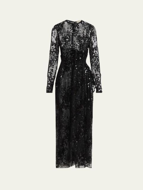 ELIE SAAB Sequined Long-Sleeve Midi Dress
