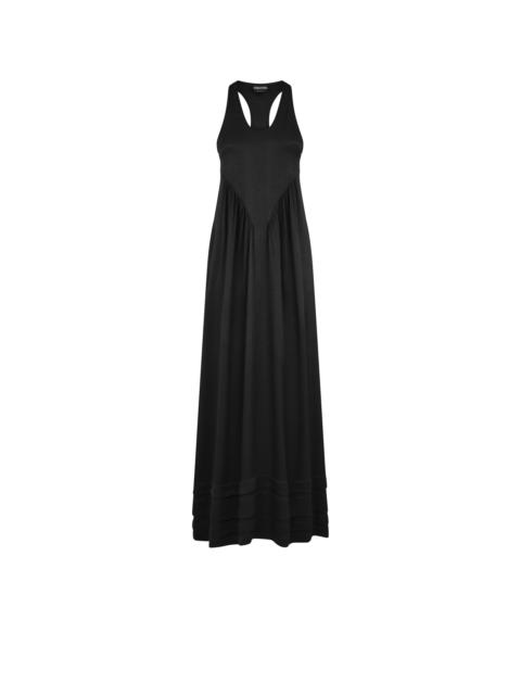 MICRO FLUID SILK JACQUARD A-LINE LONG DRESS