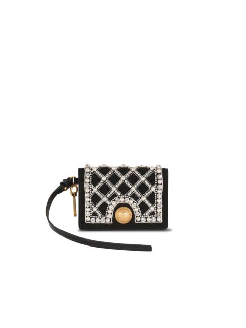 Balmain Suede and embroidered pearl Coin card holder