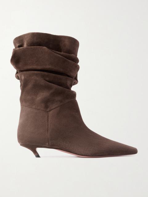Amina Muaddi Jamie Ruched Suede Ankle Boots