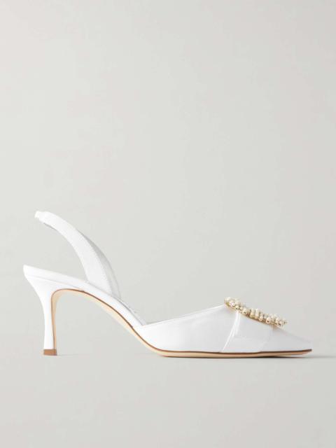 Gibsli 70 embellished crepe de chine slingback pumps Cream