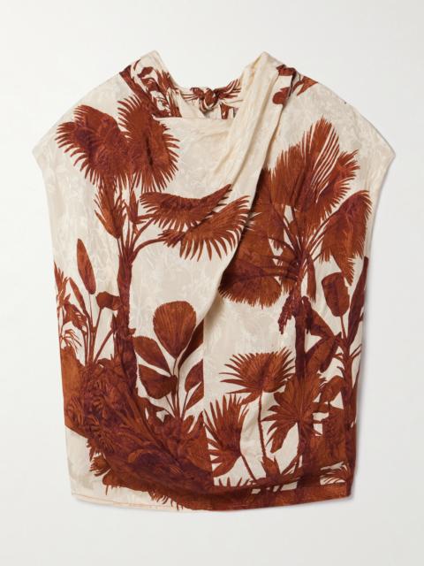 Johanna Ortiz Island Stories Open-back Draped Printed Satin-jacquard Top