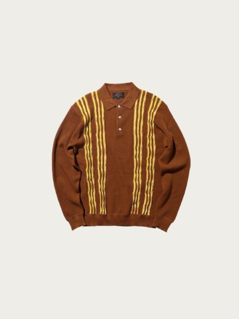 BEAMS PLUS Knit Polo Born Stripe 14G - Brown