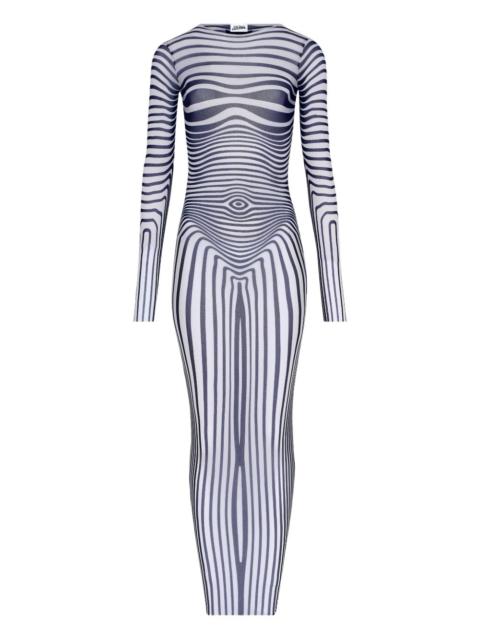 Jean Paul Gaultier long-sleeves morphing-stripes maxi dress