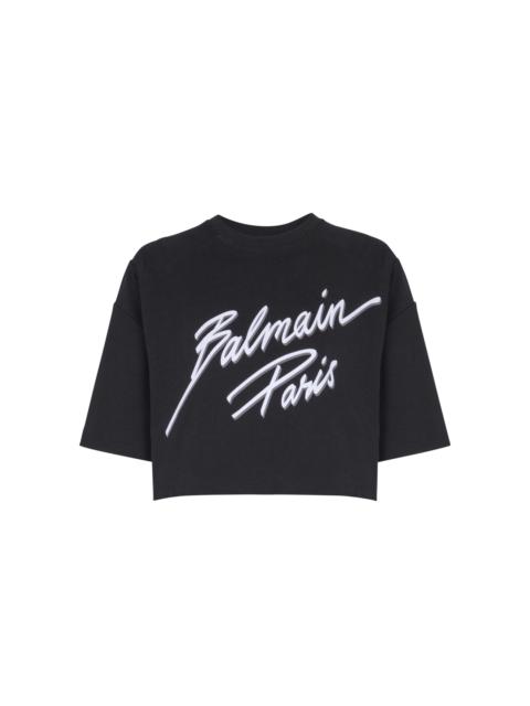 Balmain Cropped T-shirt with flocked Balmain Letter logo