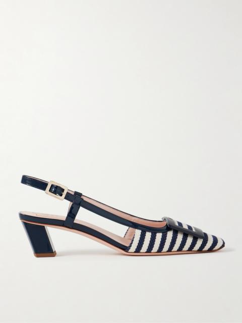 Roger Vivier Belle Vivier 45 Patent Leather-trimmed Striped Woven Slingback Pumps