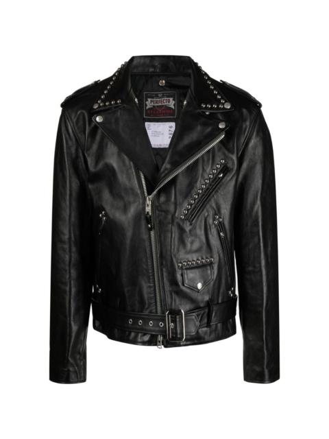 sacai stud-embellished leather biker jacket