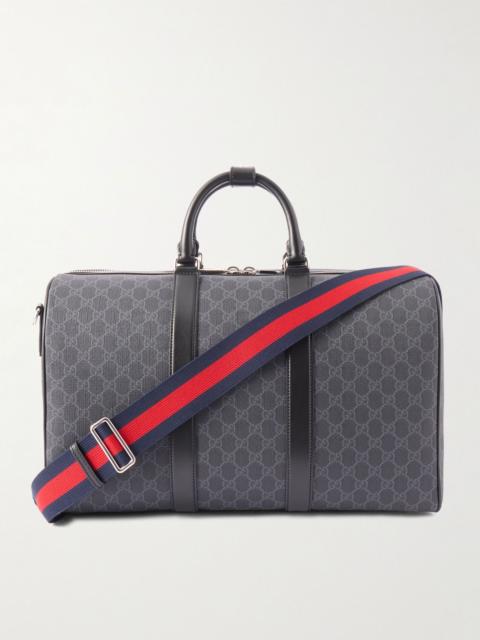 GUCCI GG Leather-Trimmed Monogrammed Supreme Coated-Canvas Duffle Bag Navy