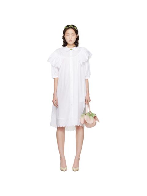 Simone Rocha White Puff Sleeve Ruffle Frill Trim Shirt Midi Dress