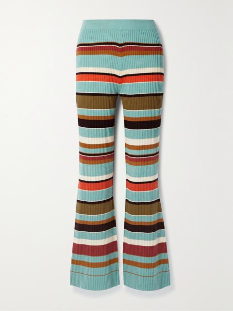 ULLA JOHNSON Rochelle Striped Ribbed Wool And Cashmere-blend Flared Pants