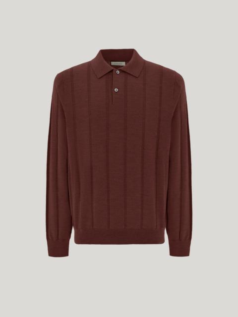 Canali BURGUNDY EXTRA-FINE MERINO WOOL REGULAR-FIT POLO SHIRT