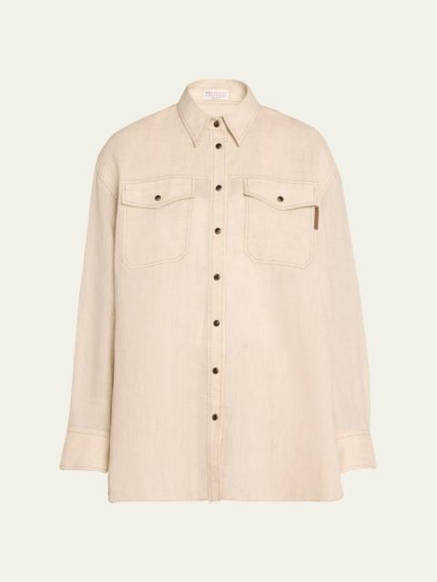 Double Pocket Button Down Linen Gauze Blouse