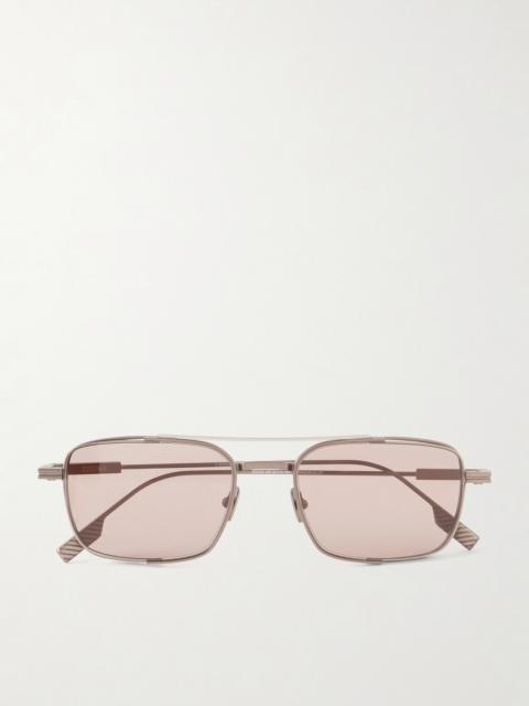 ZEGNA Geometric Round-Frame Titanium Sunglasses
