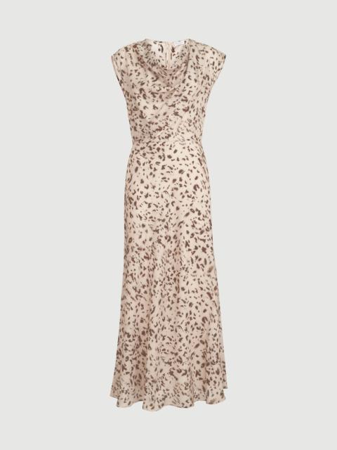Brunello Cucinelli Lynx print silk pongee draped dress with monili