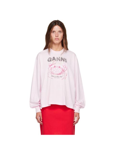 GANNI Pink Basic Cotton Jersey Longsleeve Crab T-shirt