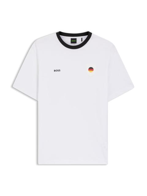 BOSS STRETCH-COTTON T-SHIRT WITH COUNTRY FLAG AND LOGO