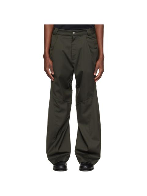 Khaki Darted Drape Trousers