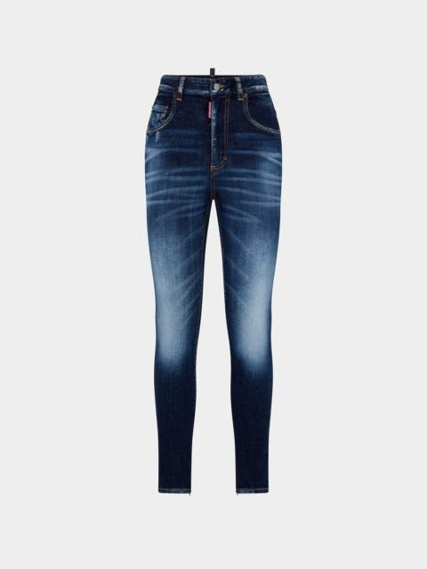 DSQUARED2 DARK CLEAN WASH HIGH WAIST TWIGGY JEANS | REVERSIBLE