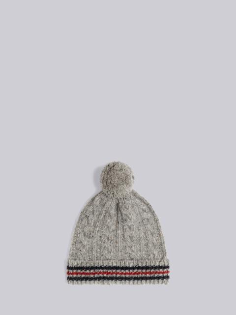 Light Grey Baby Cable Donegal Cricket Stripe Pom Pom Hat