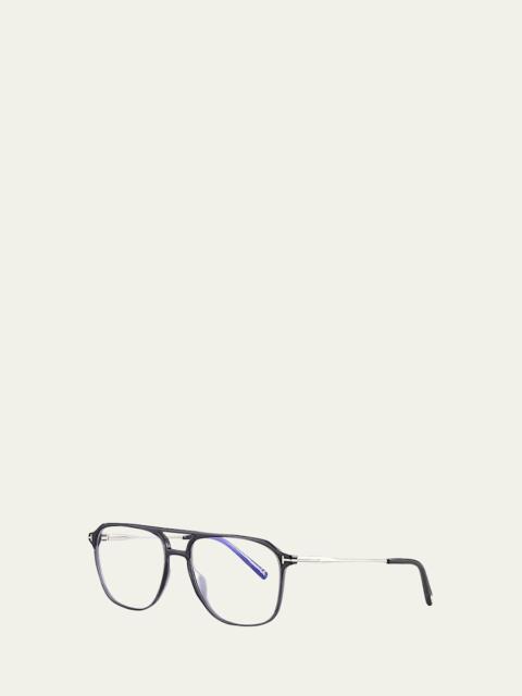 TOM FORD Men's FT5665-BM54 Blue Light Blocking Navigator Optical Glasses