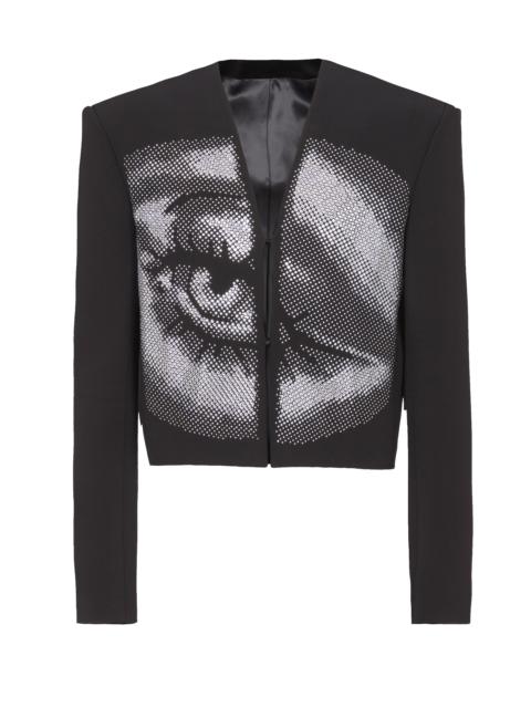 Balmain Cropped crepe jacket with crystals in an Eye motif