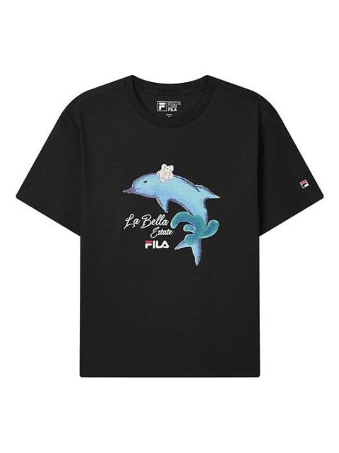 FILA (WMNS) FILA Dolphin Printing Casual Sports Short Sleeve Black F51W128107F-BK
