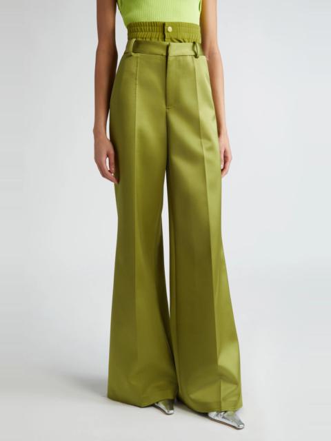 Double Waistband Satin Flare Leg Pants