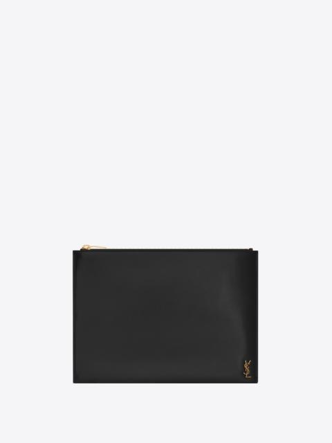 SAINT LAURENT tiny monogram zipped tablet holder in shiny leather