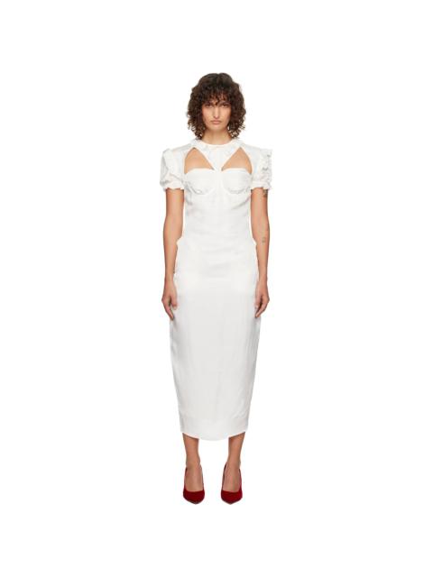 pushBUTTON White Cutout Point Frill Midi Dress