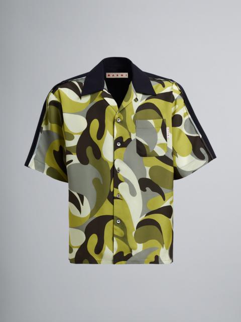 Marni 50S CAMO PRINT MIXED MATERIAL BOWLING SHIRT