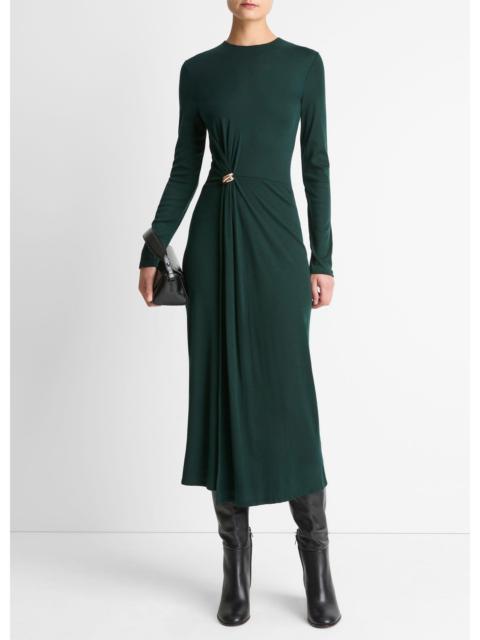 Vince Cinched-Waist Wool-Blend Long-Sleeve Dress