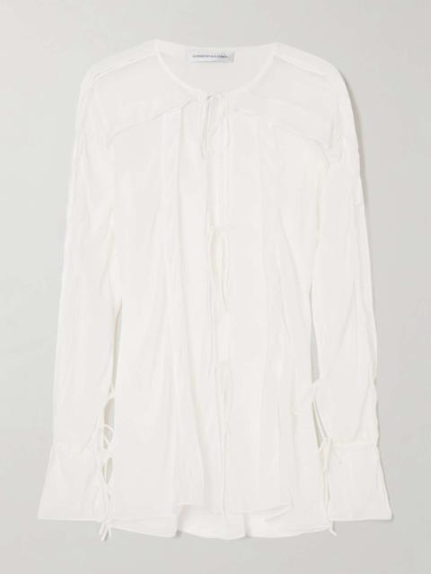 Tie-detailed ruffled silk-chiffon blouse