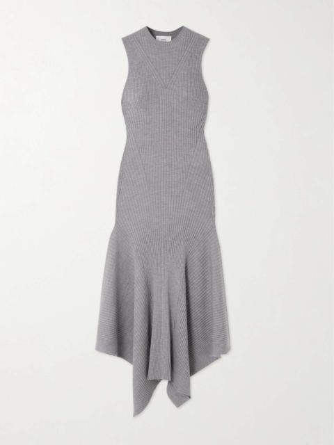 AMI Paris + NET SUSTAIN Godet ribbed merino wool maxi dress