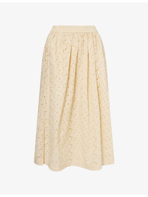 SKALL Dagny Embroidered Floral Print Cotton Midi Skirt