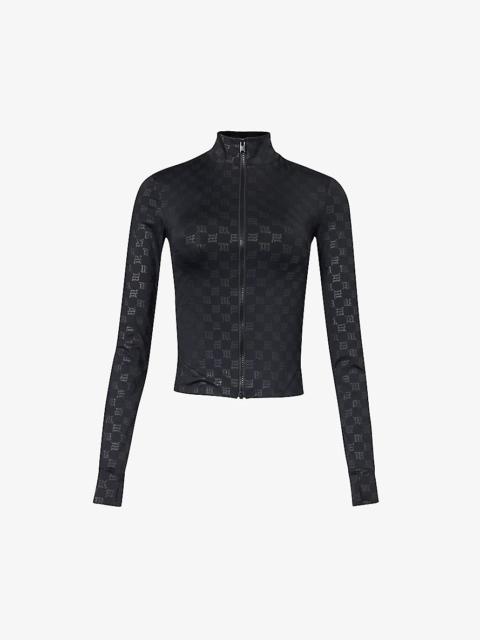 Branded-pattern slim-fit stretch-woven top