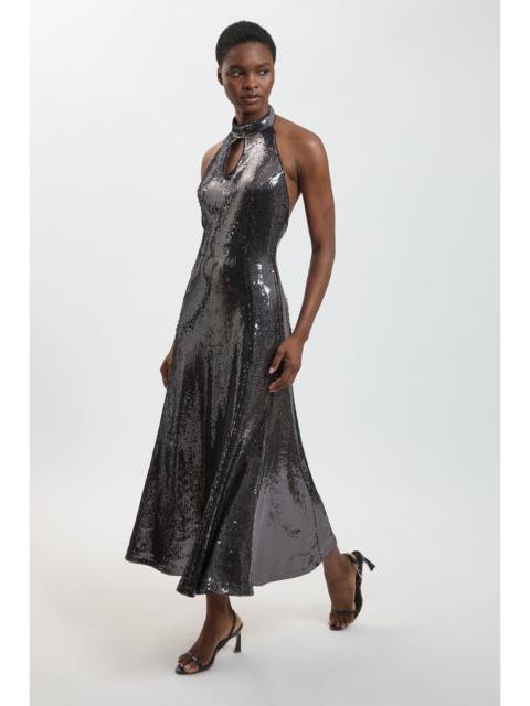 KAREN MILLEN Sequin Keyhole Fit Flare Midi Dress