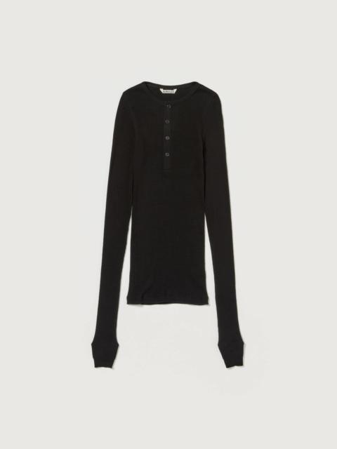 AURALEE ORGANIC SOFT RIB HENLEY NECK P/O