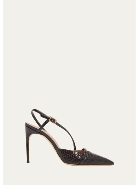 MALONE SOULIERS 90mm Valeria Snake-Embossed Patent Leather Pumps