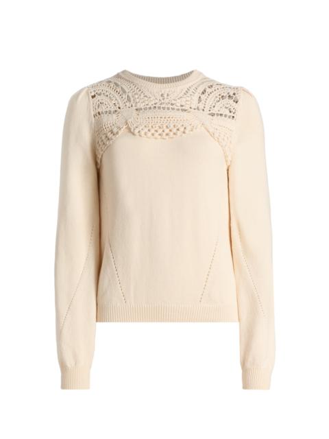 ULLA JOHNSON Women's Lucette Crochet-Yoke Sweater - Cowrie
