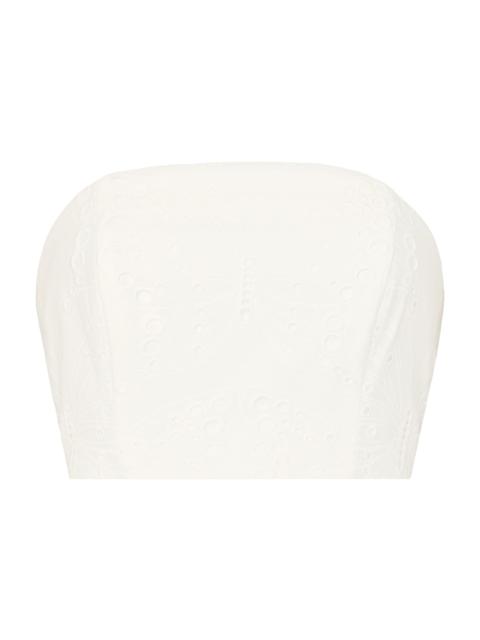 MILLY Women's Butterfly Eyelet Strapless Crop Top - White