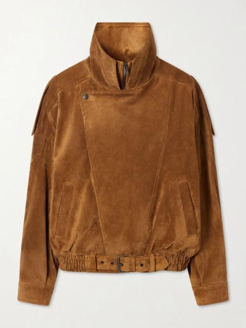 SAINT LAURENT Paneled suede bomber jacket Brown