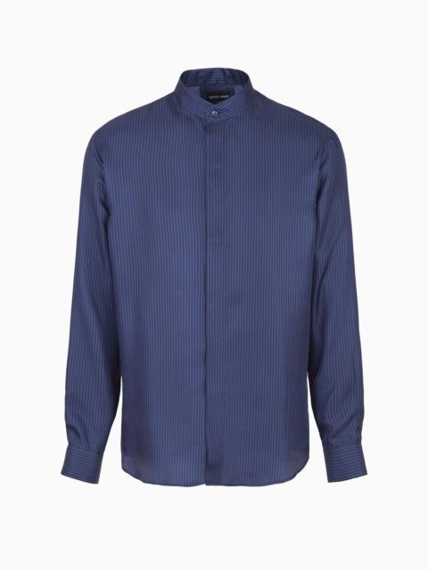 GIORGIO ARMANI Silk shirt with jacquard stripes