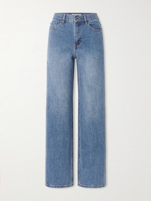self-portrait Crystal-embellished High-rise Straight-leg Jeans