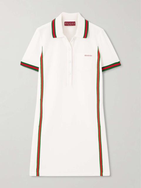GUCCI Embroidered webbing-trimmed cotton-piqué mini dress