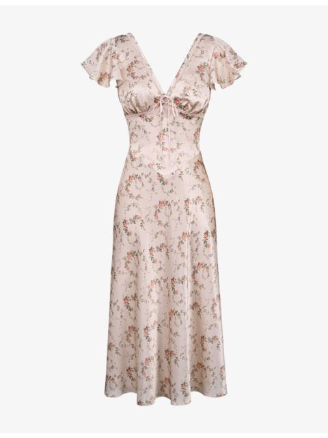 House of CB Ravella Floral-Print Silk Midi Dress