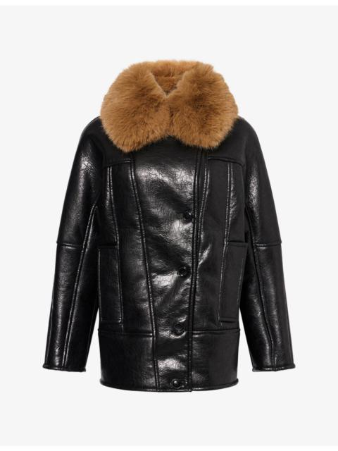 STAND STUDIO Kiti Faux-Fur-Collar Faux-Leather Coat