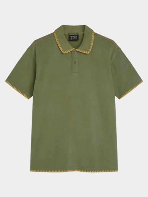 SCOTCH & SODA Men's Pique Worked-Out Relaxed-Fit Polo Shirt